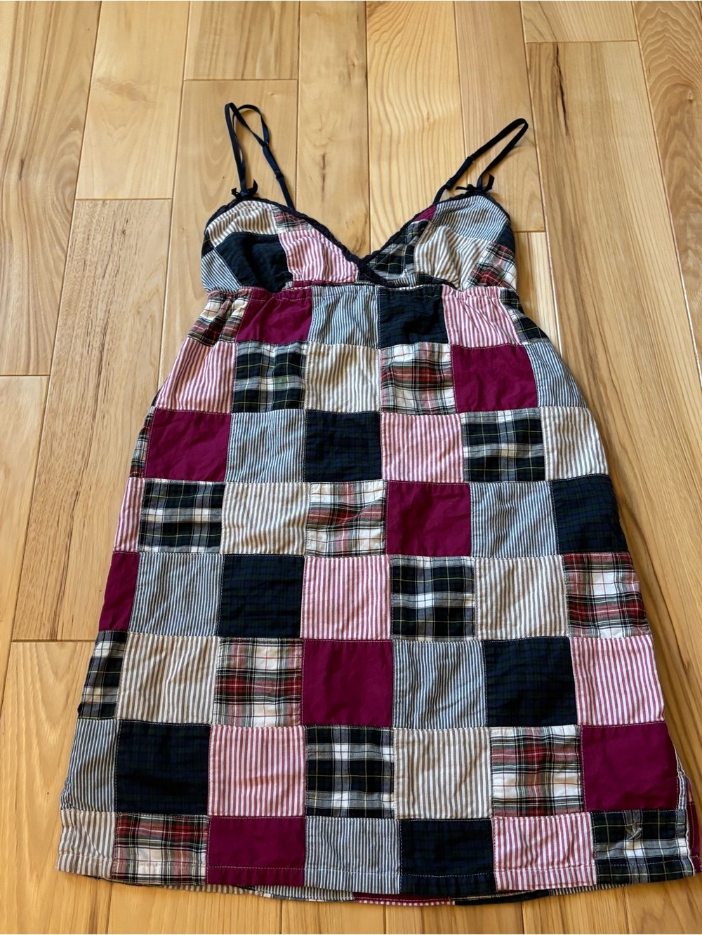 Y2K Aerie Patchwork Mixed Pattern Plaid Stripe Mini Dress